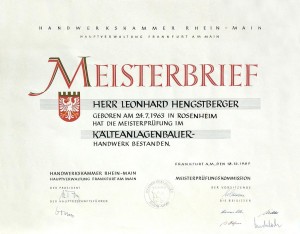 Master Certificate Leonhard Hengstberger